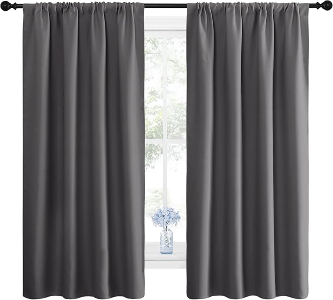 NICETOWN Blackout Curtains Panels for Bedroom - Thermal Insulated Rod Pocket Window Blackout Drapes/Draperies for Living Room (2 Panels, W42 x L63 inches, Grey) | Thermal Insulated Rod Pocket Window Treatments Drapes Draperies for Living Room, Light Bl...
