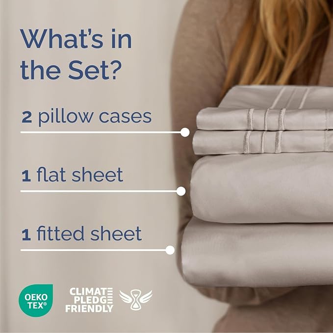Cal King Size 4 Piece Sheet Set - Breathable & Cooling Sheets - Light Grey | Hotel Luxury Bed Sheets for Women & Men, Deep Pockets, Easy-Fit, Extra Soft & Wrinkle Free Sheets, Oeko-Tex Bed Sheet Set