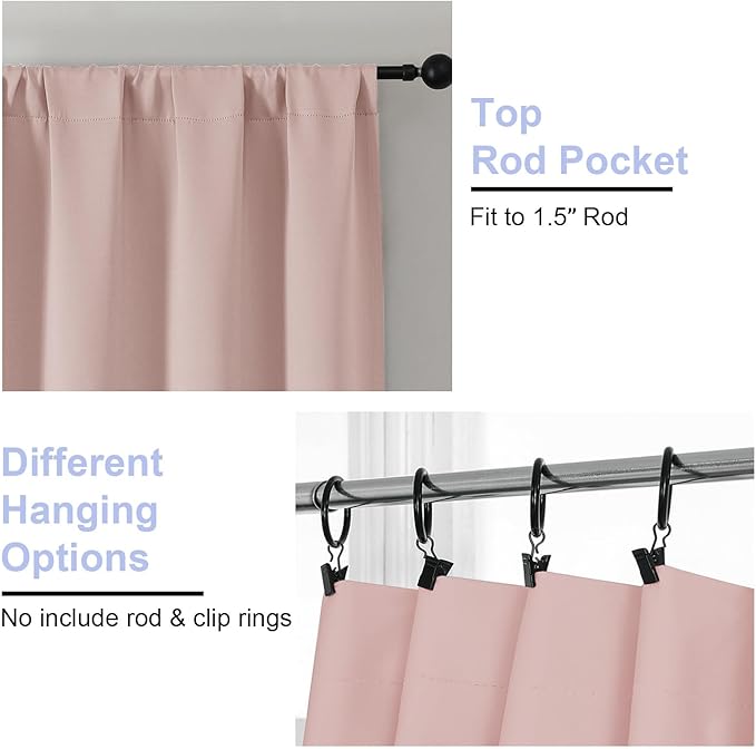 Simplebrand Ava Blush Short 24 Inches Blackout Curtain 2 Panels Set, Half Window Rod Pocket Privacy Curtain Tiers for Kitchen, Curtains Blackout for Bathroom Shades, W30 x L24 Inch, Blush