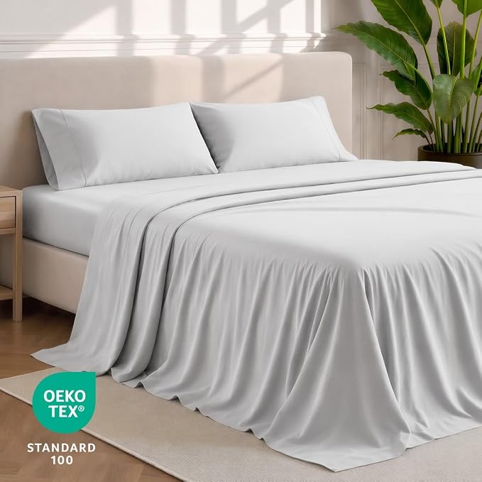 Bare Home Full Sheet Set - 1800 Ultra-Soft Microfiber Full Bed Sheets - Double Brushed - Deep Pockets - Easy Fit - 4 Piece Set - Bedding Sheets & Pillowcases (Full, Cloud Grey) | Deep Pockets 6 to 15 Inches, Breathable, Hypoallergenic, Hotel Luxury, Ea...