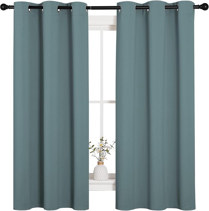 NICETOWN Greyish Blue Blackout Curtains for Guest Room 42" x 63" 2 Panels | Modern Noise Reducing Thermal Insulated Privacy Room Darkening Drape Panels for Boy's Door Kitchen Small Window Treatments