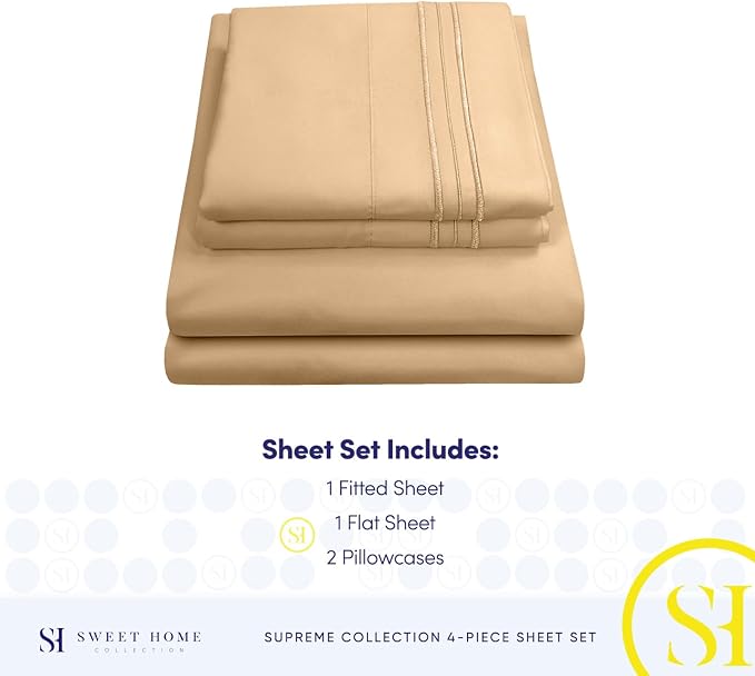 Full Size Sheet Sets - Breathable Luxury Sheets with Full Elastic & Secure Corner Straps Built In - 1800 Supreme Collection Extra Soft Deep Pocket Bedding Set, Sheet Set, Full, Camel