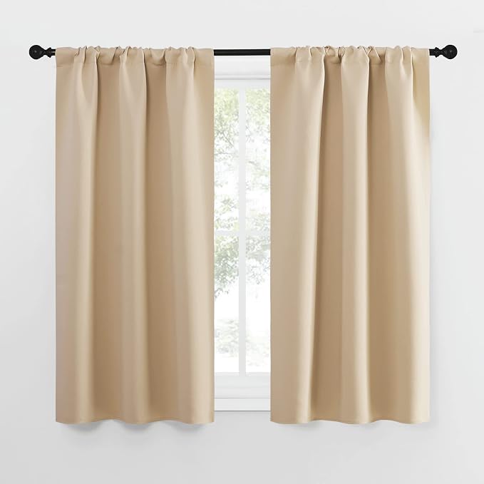 NICETOWN Blackout Room Darkening Curtains - Home Decoration Light & Noise Reducing Thermal Insulated Window Draperies with Rod Pocket Top (Biscotti Beige, 2 Panels, 29 inches Wide x 50 inches Long)
