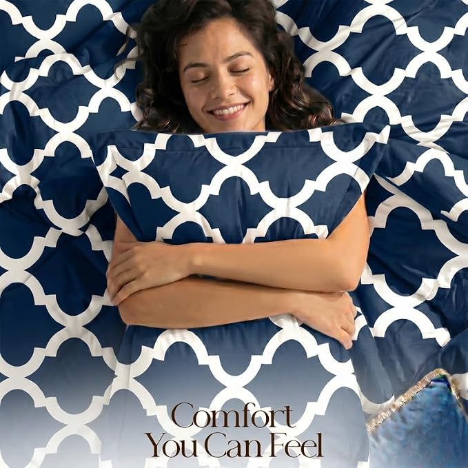 Utopia Bedding 2 Pc Twin Comforter Set, Printed Comforter, Navy | Comforter Set Includes Comforter (64x88) Inches, 1 Sham (20x26) Inches. Soft Microfiber Down Alternative, Machine Washable.