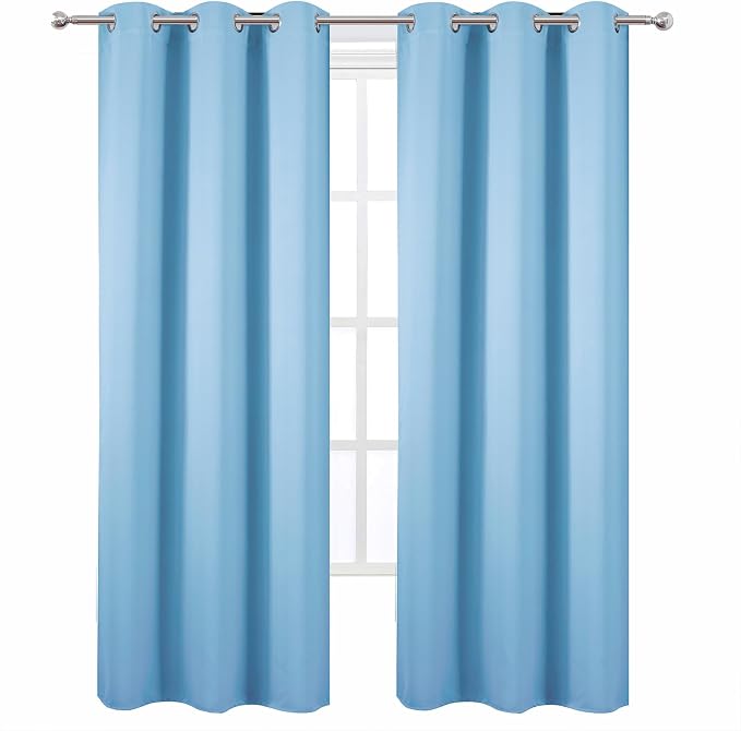 Sky Blue Blackout Curtains 34 x 84 Inch Length/Set of 2 Curtain Panels/Thermal Insulated Room Darkening Blackout Curtains for Bedroom