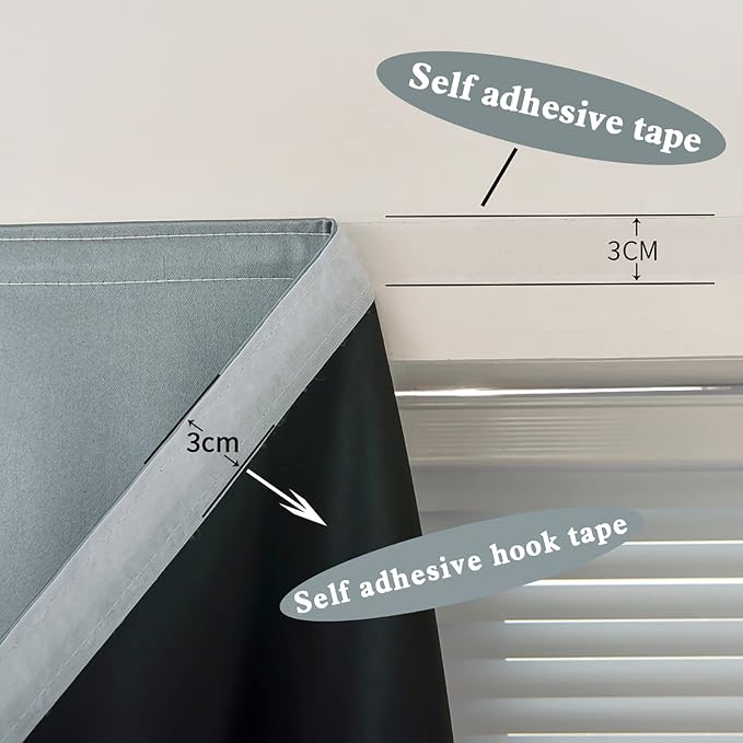 AJAZZ 100% Blackout Shades Window Cover Self Adhesive Curtains Sticky Curtain Portable Easy Open Black Out Curtains for Bedroom Living Room No Drilling (Silver Grey, 59" W x 72" L 1 Panel)