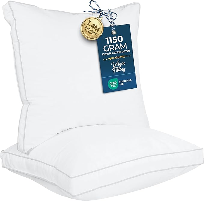 Utopia Bedding Gusset Bed Pillow, Hotel Pillows European Size Set of 2 | Cotton Blended Down alternative pillows for sleeping, soft fluffy cooling comfort for Back, side & stomach sleepers, 2 pack
