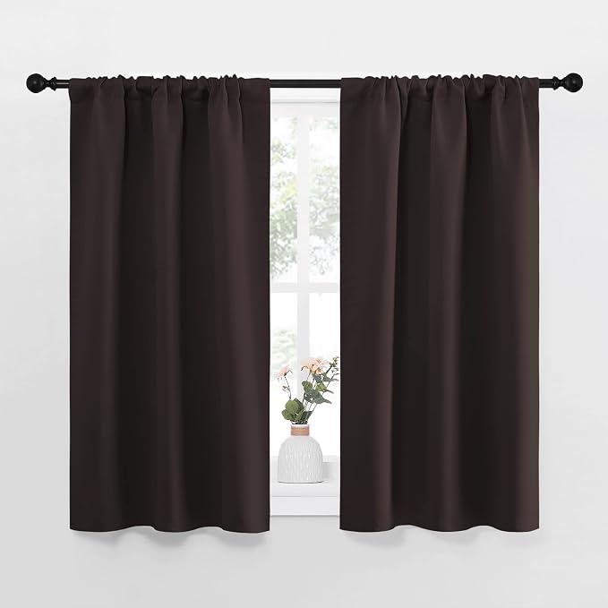 NICETOWN Kitchen Curtains, Short Blackout Curtains & Drapes, Energy Smart Noise Reducing Curtain Panels for Kids Bedroom (Toffee Brown, 34" Wide x 45" Long, 2 Pieces)