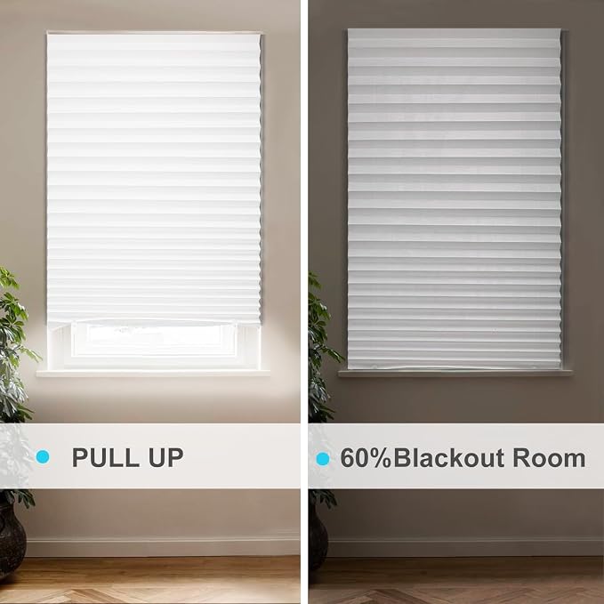 MYshade 6 Pack Temporary Light Filtering Paper Shades for Windows,Paper Pleated Blinds with Adhesive,No Tools No Drilling Free Cut Size Temporary Room Darkening Shades(White, 48" W x 72" H)