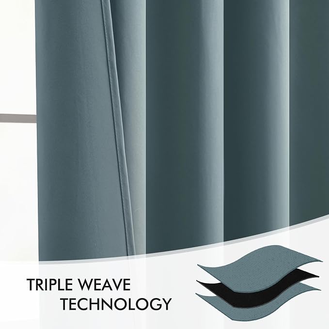 MIULEE Greyish Blue Back Tab Blackout Curtains 52x84 Inch Length 2 Panels | Rod Pocket Pinch Pleated, Thermal Insulated, Room Darkening, Light Blocking, Privacy Curtains for Living Room Bedroom