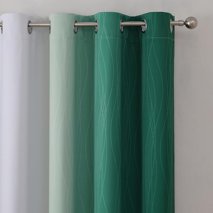 Green and Greyish White Blackout Curtains 52Wx90L 2 Panels | Ombre Curtains for Living Room 90 Inches Long,Thermal Insulated,Room Darkening,Energy Saving,Grommet Window Bedroom Drapes