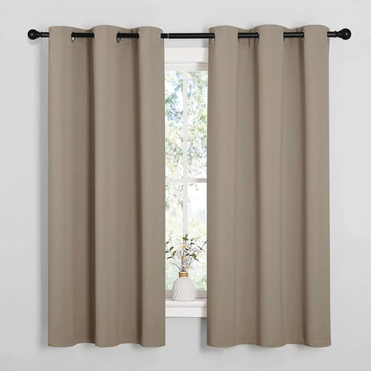 NICETOWN Room Darkening Curtains for Kitchen, Taupe, Set of 2, 42 inches Wide by 50 inches Long, Window Treatment Thermal Insulated Solid Grommet Room Darkening Curtains/Drapes for Bedroom