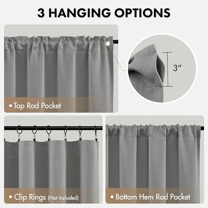 MIULEE Set of 4 Light Grey 45 Inch Short Blackout Kitchen Window Curtains | Bedroom Drapes, Light Blocking Privacy Curtains for Small Windows, Bathroom, RV/Motorhome, Laundry, Top&Bottom Rod Pocket