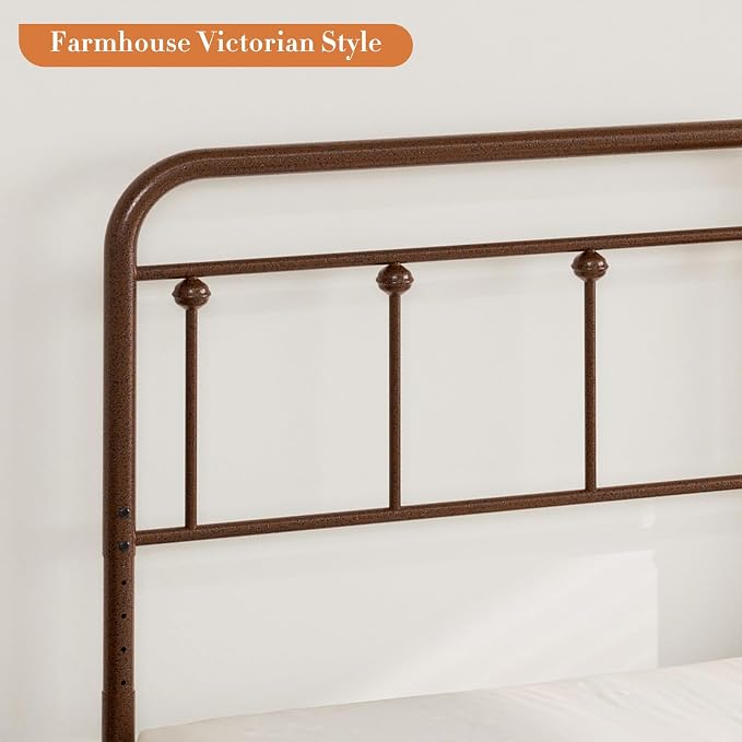 Victorian Metal Twin/Twin XL Headboard, Adjustable Height, Brown | Sturdy Steel Twin Size Head Board Only, Bed Frame Brackets Adapter, Farmhouse Vintage Style, Easy Assembly