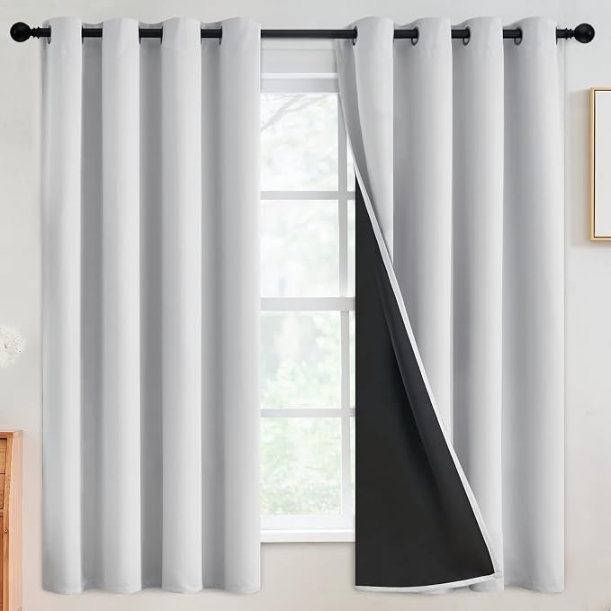 SimpleHome White 100% Blackout Curtains Room Darkening Living Room 63 Inch | Curtains for Bedroom,Thermal Insulated Grommet Window Drapes,Curtains for Living Room with Black Back,52 x 63 Inch,2 Panels