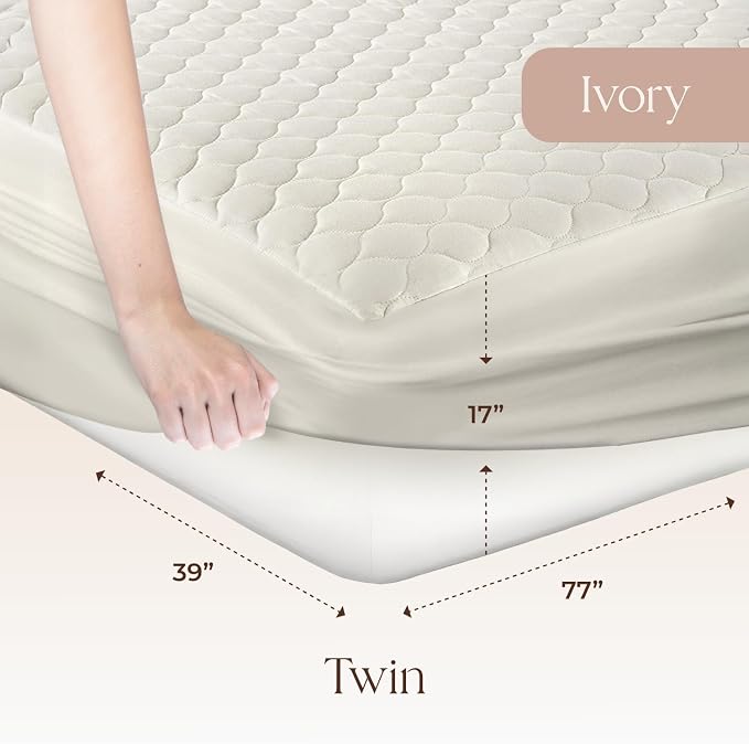 100% Cotton Organic Mattress Pad - Breathable & Cooling Mattress Protector Twin Size - Premium 300GSM Quilted and Machine Washable - Fairtrade & GOTS Certified Bed Protector (Ivory, Twin)