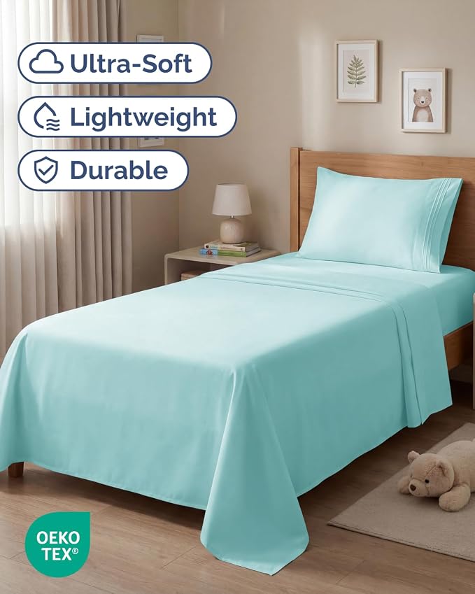 Twin Size 3 Piece Sheet Set - Comfy Breathable & Cooling Sheets - Spa Blue | Hotel Luxury Bed Sheets for Women & Men, Deep Pockets, Easy-Fit, Extra Soft and Wrinkle Free Sheets, Oeko-Tex Bed Sheet Set
