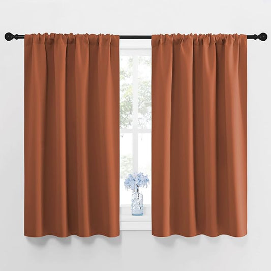 NICETOWN Blackout Curtains and Drapes - Thermal Insulated Solid Rod Pocket Blackout Draperies/Panels (Burnt Orange, 1 Pair, 42 by 45 inches)