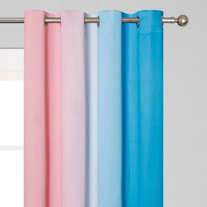 Pink and Blue Ombre Curtains for Bedroom 63 Inch Long | Room Darkening Curtains for Living Room,Wave Line Pattern,Thermal Insulated,Light Blocking Grommet Drapes,52x63 Inch,2 Panels