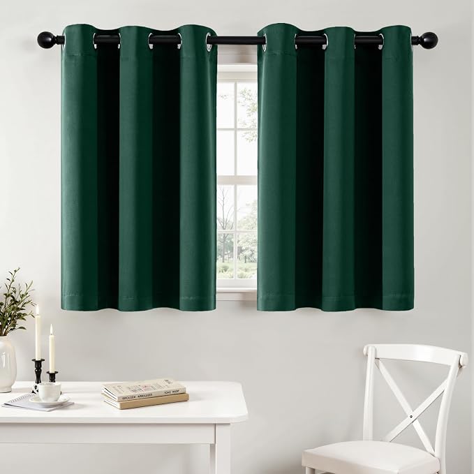 MIULEE Blackout Curtains for Bedroom 2 Panel 40 x 36 Inch Long Hunter Green | Thermal Insulated, Living Room Darkening Grommet Drapes, Noise Reducing, Light Blocking Window Treatments