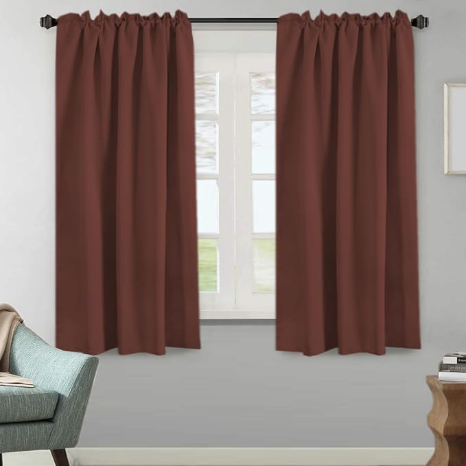 H.VERSAILTEX Blackout Curtains Thermal Insulated Window Treatment Panels Room Darkening Blackout Drapes for Living Room Back Tab/Rod Pocket Bedroom Draperies (2 Panels, Rust, 52 x 63 Inch)