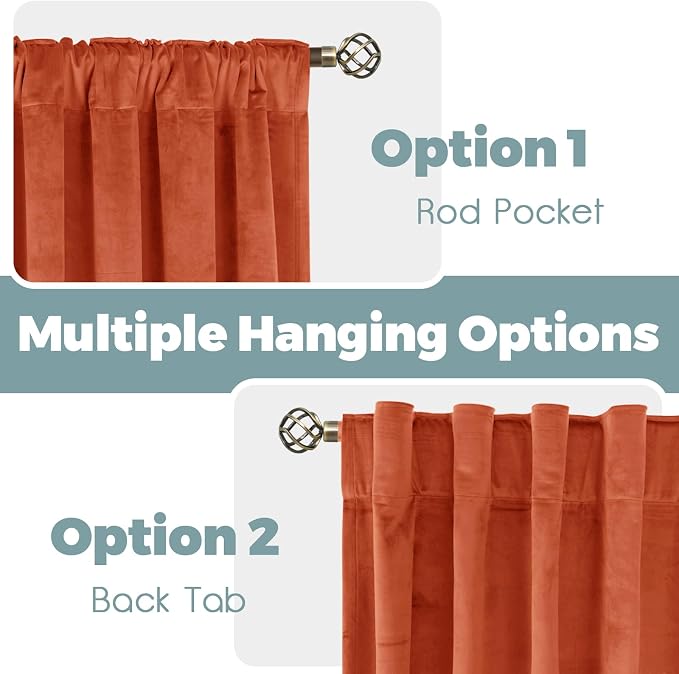 BGment Luxury Velvet Curtains 90 Inches Long for Living Room, Terracotta | Burnt Orange Rust Fall Decor, Super Soft Drapes for Bedroom, Elegant, Back Tab Rod Pocket, Set of 2 Panels, 52 x 90 Inch
