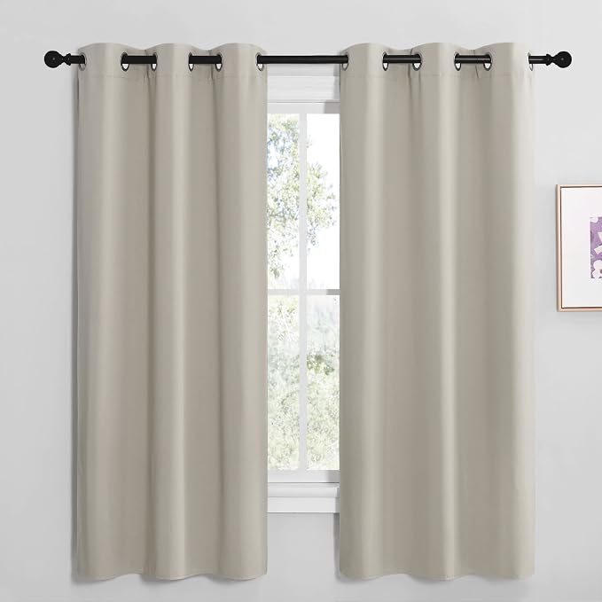 NICETOWN Natural Room Darkening Curtains for Kitchen 42" w x 68" L 2 Panels | Thermal Insulated Grommet Draperies for Laundry Bedroom Living Room, Light Blocking Room Darkening Noise Reducing Decor