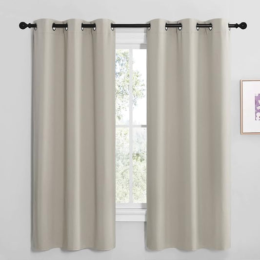 NICETOWN Natural Room Darkening Curtains for Kitchen 42" w x 68" L 2 Panels | Thermal Insulated Grommet Draperies for Laundry Bedroom Living Room, Light Blocking Room Darkening Noise Reducing Decor