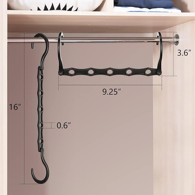 AMKUFO 6 Pack-Closet-Organizers-and-Storage, Space-Saving-Hangers Black | Magic-Hangers, Closer-Organizer-for-Closet-Organization, Space-Saver-Hanger-Organizer-for-Multipurpose, Dorm-Room-Essentials