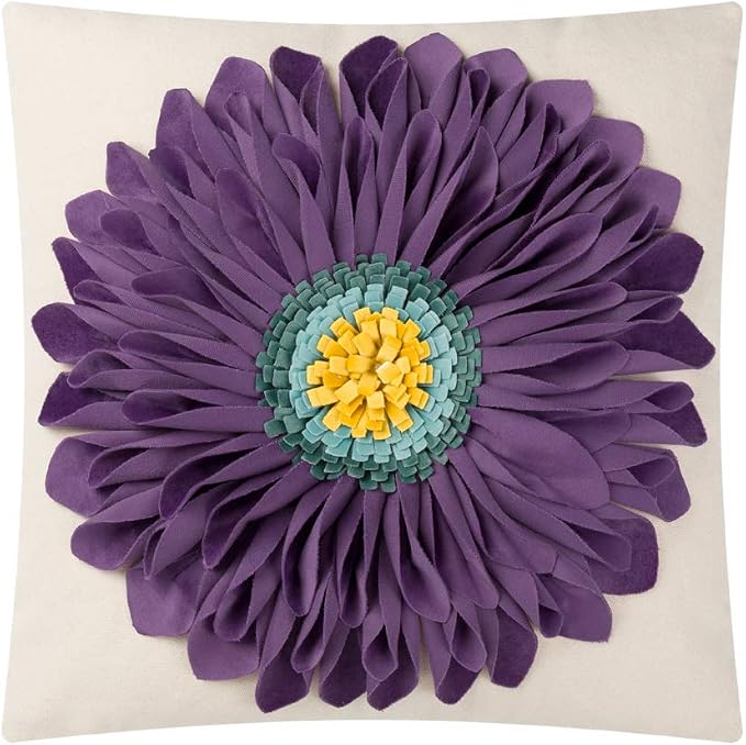 OiseauVoler 3D Sunflowers Throw Pillow Cases Decorative Handmade Cushion Covers for Home Sofa Car Bed Room Decor 18 x 18 Inch Purple
