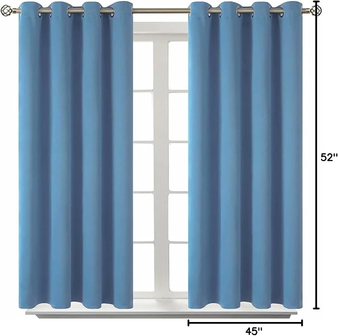BGment Denim Blue Blackout Curtains for Bedroom 45 Inch Long - 2 Panels | Grommet Top, Black Out, Room Darkening, Sunblock, Thermal Insulated, Window Drapes for Kids Boys Room, 52x45 Inch