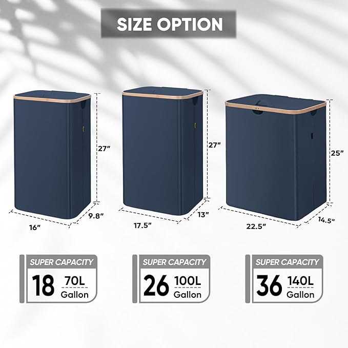 BALEINE 70L Laundry Hamper with Lid, Large Laundry Basket Bin | Large Capacity, Easy-Access Lid, Shape-Retaining Structure, Pull Handles, Ideal for Bedroom, Dorm, Laundry Room