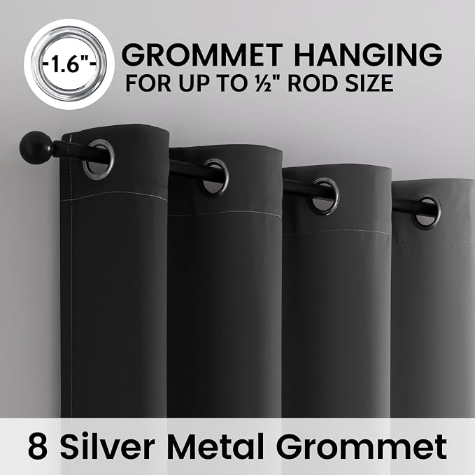 SimpleHome 100% Blackout Ombre Bedroom Curtains Black and Greyish White,84L | Room Darkening Curtains,Thermal Insulated Grommet Window Drapes and Curtains for Living Room,2 Panels, 52x84 inches Length