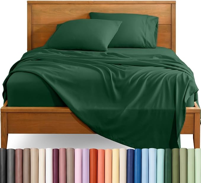 Bare Home Sheet Set - 1800 Ultra-Soft (Split Head Flex King, Forest Green) | Deep Pockets 6 to 15 Inches, Breathable, Hypoallergenic, Hotel Luxury, Easy Fit, Soft, All-Season