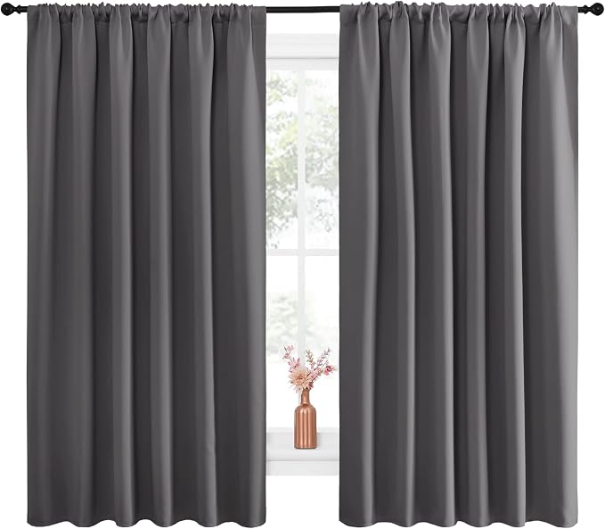 NICETOWN Blackout Curtain Panels for Window - Thermal Insulated Rod Pocket Blackout Drapes/Draperies for Dining Room (2 Panels, W70 x L63 inches, Grey)