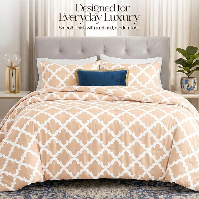 Queen Comforter Set 3 Piece Beige by Utopia Bedding, Printed Comforters Queen Size Bedding Comforters Sets, Down Alternative Soft Bed Set 1 Comforter (88 x 88 inches) 2 Pillow Shams (20 x 26 inches)