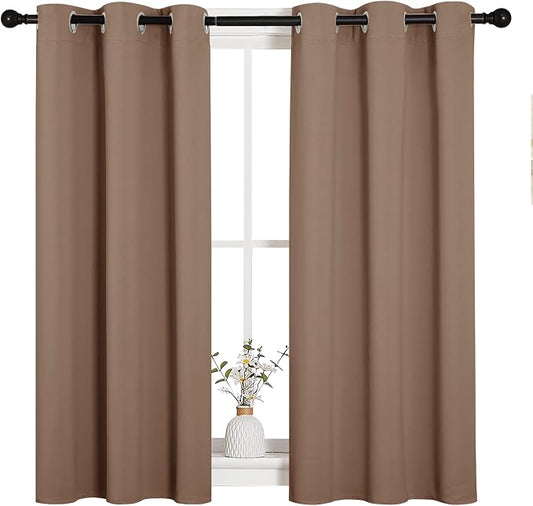 NICETOWN Cappuccino Blackout Curtains for Kitchen 34" w x 45" L 2 Panels | Window Treatment Thermal Insulated Solid Grommet Drapery Panels, Light Blocking Room Darkening for Bedroom Living Room Decor