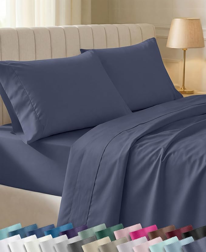 California Design Den 100% Cotton Sateen King Size Deep Pocket Sheets Set | 400 Thread Count Backed by Good Housekeeping Seal, 16" Deep Pocket, All-Around Elastic, Durable, Easy Care- Indigo Dusty Blue