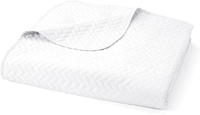 Merit Linens Classic Quilt Coverlet Soft Set in Herringbone Stitching - Full/Queen White
