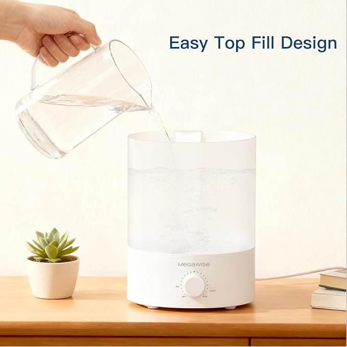 MegaWise 3.5L Cool Mist Humidifier – Whisper-Quiet Ultrasonic Vaporizer for Baby Nursery, Bedroom & Office | Top-Fill Design, Essential Oil Diffuser, Easy to Clean, 7-Color Night Light, Auto Shut-Off