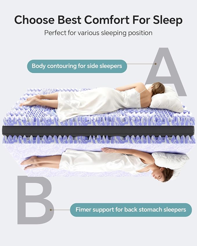 Dorm Room Essentials Dual Layer 4 Inch Memory Foam Mattress Topper Twin XL | 2 Inch Gel Memory Foam and 2 Inch Pillow Top Mattress Pad for Back to School , 7-Zone Egg Crate & 2-in-1 Design (Black-White)