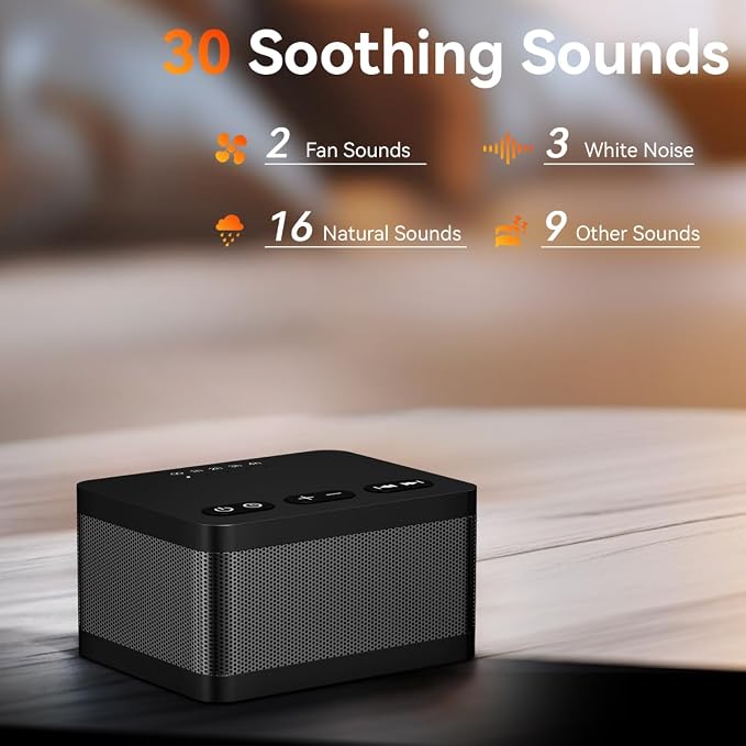 Sound Machine White Noise Machine with 30 Natural Soothing Sounds 32 Levels Volume 5 Timers Memory Function Effectively Blocks Noise Ideal Sleep Machine Brown Noise for Baby Kids Adults Home (Black)