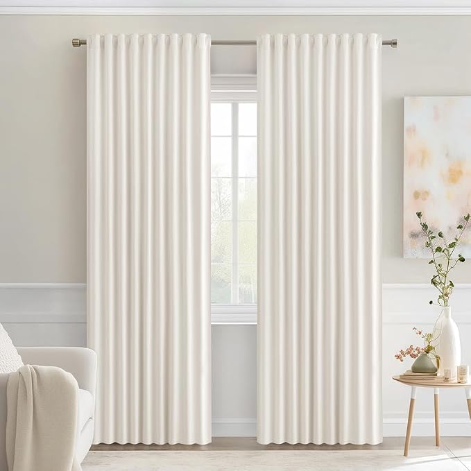 MIULEE Ivory Back Tab Blackout Curtains 52x84 Inch Length 2 Panels Set | Rod Pocket Pinch Pleated, Thermal Insulated, Room Darkening, Light Blocking, Privacy Curtains for Living Room Bedroom