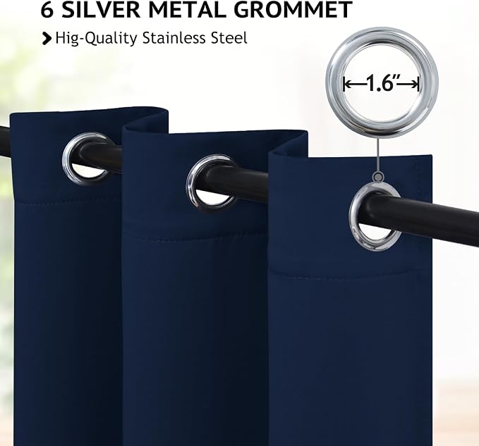 COSVIYA Grommet Room Darkening Navy Blue Curtains 72 inch Long for Bedroom | Light Blocking Insulated Thermal Curtains for Living Room, Blackout Thick Polyester Window Drapes,38x72 inches, 2 Panels