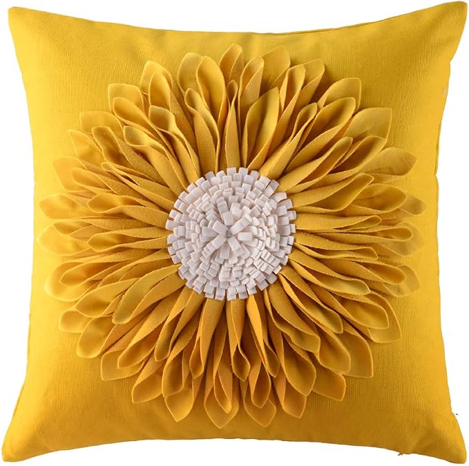 OiseauVoler 3D Sunflower Handmade Throw Pillow Covers Yellow 18x18 Inch | Decorative Pillowcases, For Home Couch Bed Living Room Decor