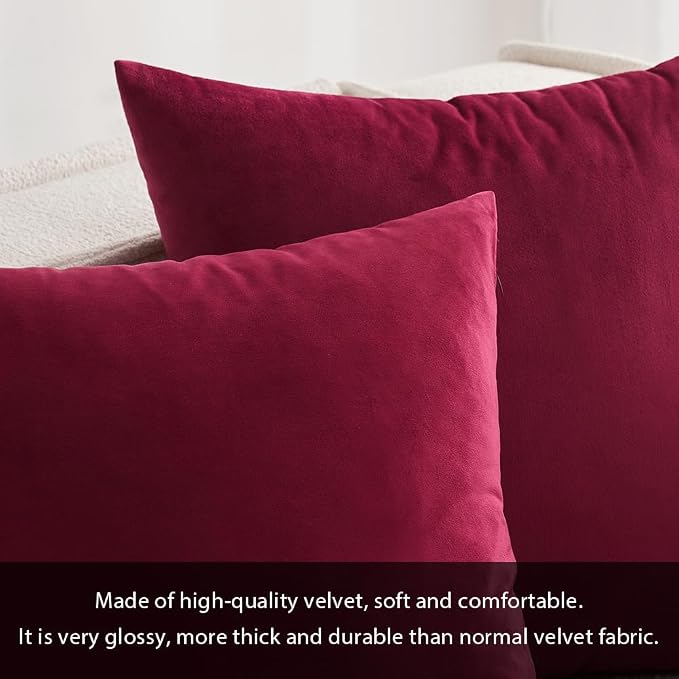 MIULEE Velvet Throw Pillow Covers 22x22 Inch Pack of 2 Wine Red | Soft Solid Decorative Pillow Covers, Modern Luxury Home Decor, for Couch Chair Sofa Bedroom Livingroom