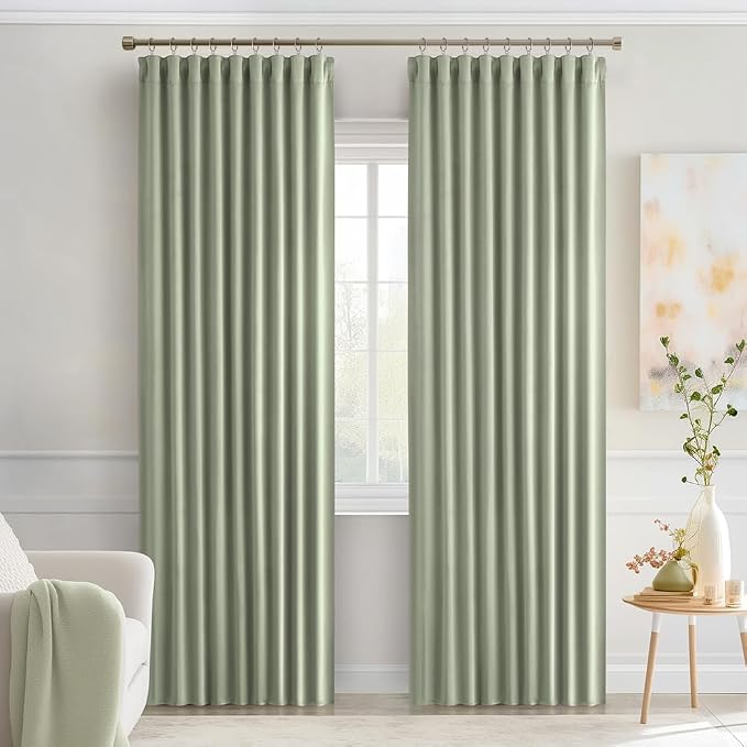 MIULEE Sage Green Back Tab Blackout Curtains 52x84 Inch Length 2 Panels Set | Rod Pocket Pinch Pleated, Thermal Insulated, Room Darkening, Light Blocking, Privacy Curtains for Living Room Bedroom