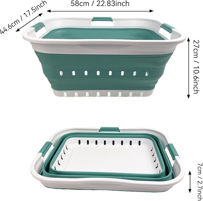 SAMMART 42L (11 gallon) Collapsible Plastic Laundry Basket - Foldable Pop Up Storage Container/Organizer - Space Saving Hamper/Basket (1, White/Celadon Green)