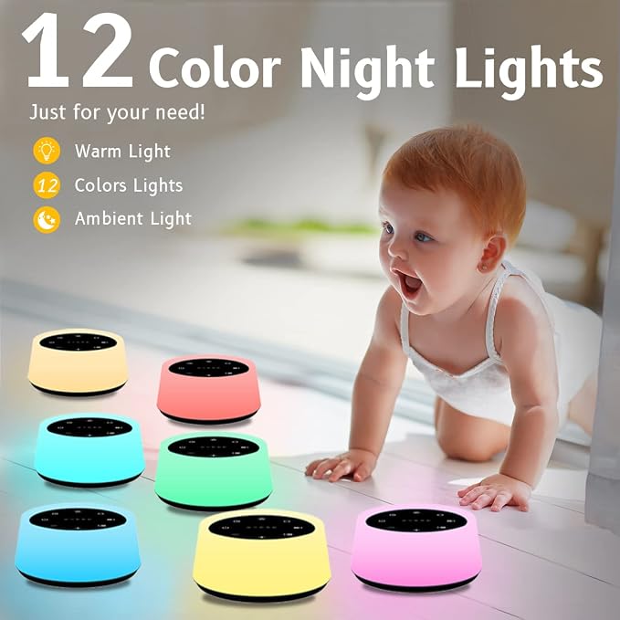 ColorsNoise Sound Machine and White Noise Machine with 30 Soothing Sounds 12 Colors for Kids Adult Baby Night Light with Memory Function for Home Office (Black)