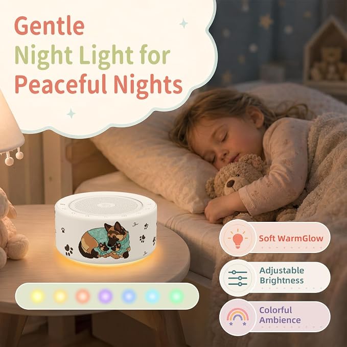 Kipcush White Noise Machine for Baby & Adults, Sleep Sound Machine with 30 Soothing Sounds, 8-Color Night Light, Memory Function, White Noise for Sleeping, Nursery, Office, Travel, Relaxation
